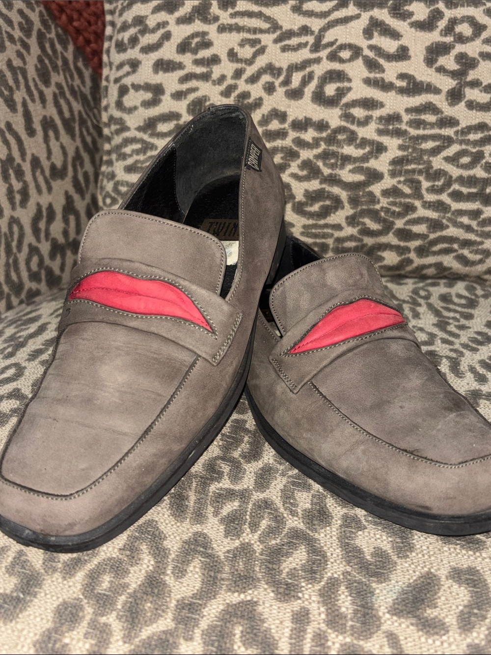 Camper Twins lip loafers slip on grey suede leather mismatch shoe square toe 6